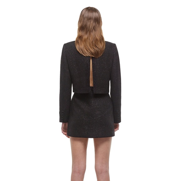 Self Portrait NWT Double Breasted V Neck Black Metallic Woven Blazer Dress Us 6 - Picture 2 of 8